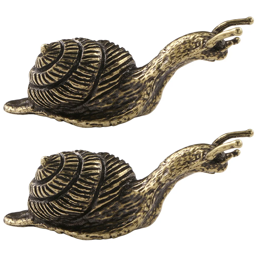

2pcs Brass Snail Statue Miniature Metal Home Office Decor Retro Snail Ornament Desktop Craft Decoration