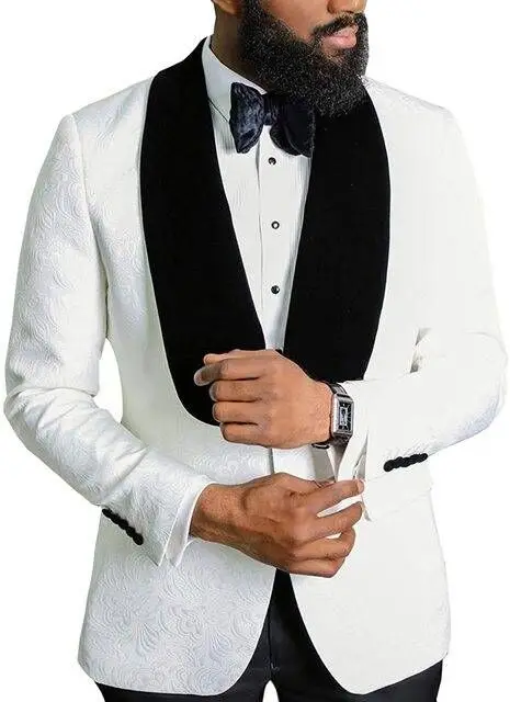 

White Wedding Suits For Men Groom Tuxedo 2024 Latest Design Coat Pant 2 Piece Set Floral Formal Slim Fit Party Prom Suit Dress