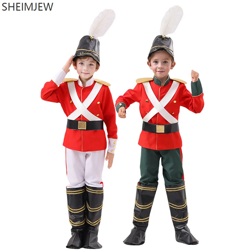 Fairy Tale Toy Soldier Costume Boys Children Halloween Role Play Unisex Nutcracker Army Uniform Stage Party Fancy Dress Costume