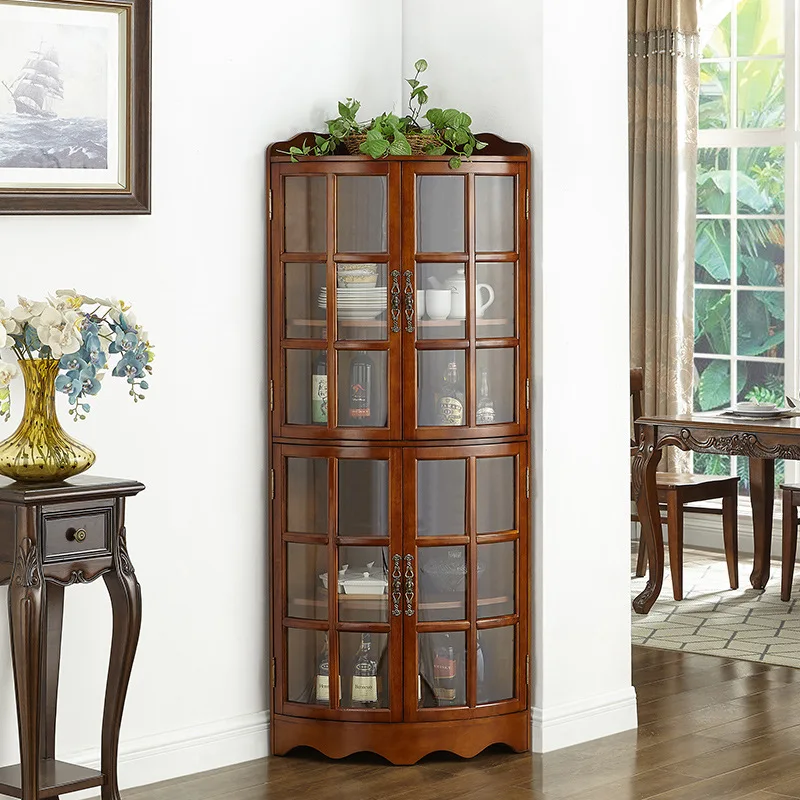 

Simple solid wood corner cabinets, corner cabinets, living room storage shelves, glass storage wine cabinets