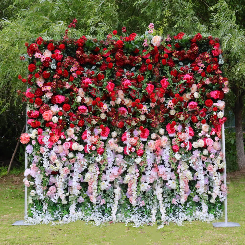 Royal Luxury 5D Cloth Rose Flower Wall Wedding Backdrop Props Rose Hydrangea Curtain Hanging Fabric Floral wall for Wedding