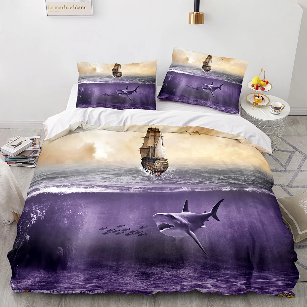 

Shark Bedding Set Single Twin Full Queen King Size Ocean Overlord Bed Set Aldult Kid Bedroom Duvetcover Sets 3D Anime 035