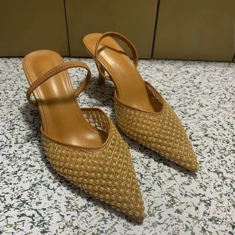 

Brand Summer Pointed Toe High Heels Women Sandals Luxury Peal Mesh Design Plus Size Summer Ladies Party Prom Wedding Shoes