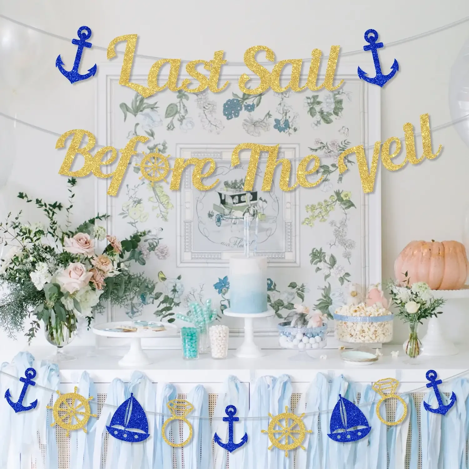 Kreatwow Last Sail Before The Veil Gold Glitter Banner for Nautical Sailor Theme Bachelorette Party decor