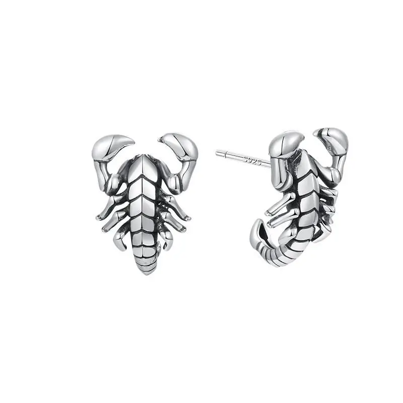 1Pc New In Fashion Vintage Hip Hop Punk Silver Color Scorpion Ear Stud Piercing Earrings For Women Men  Jewelry Accessories