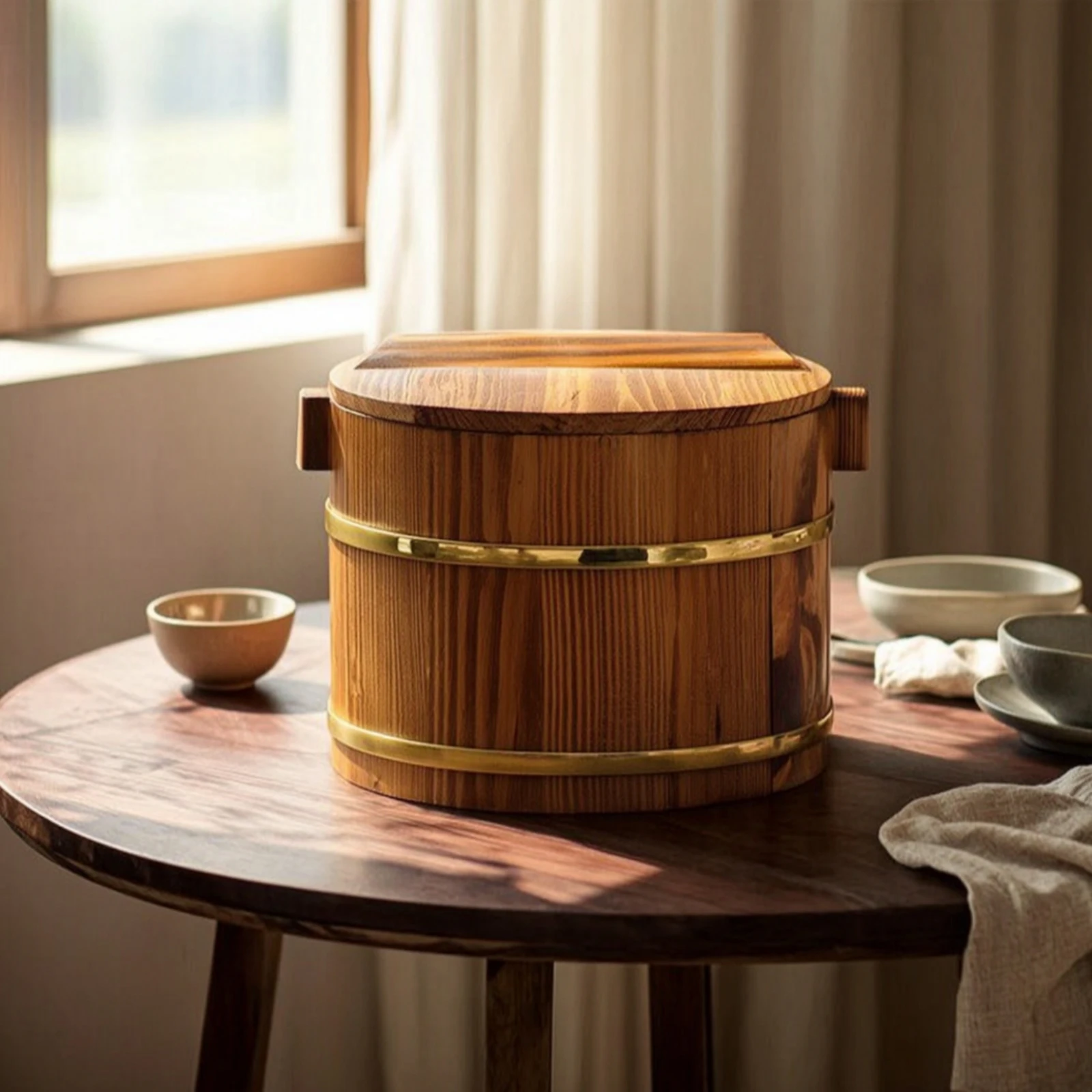 Wooden Rice Container with Lid Rustic Rice Container with Lid Sturdy Smooth for Restaurants, Buffet, Kitchen