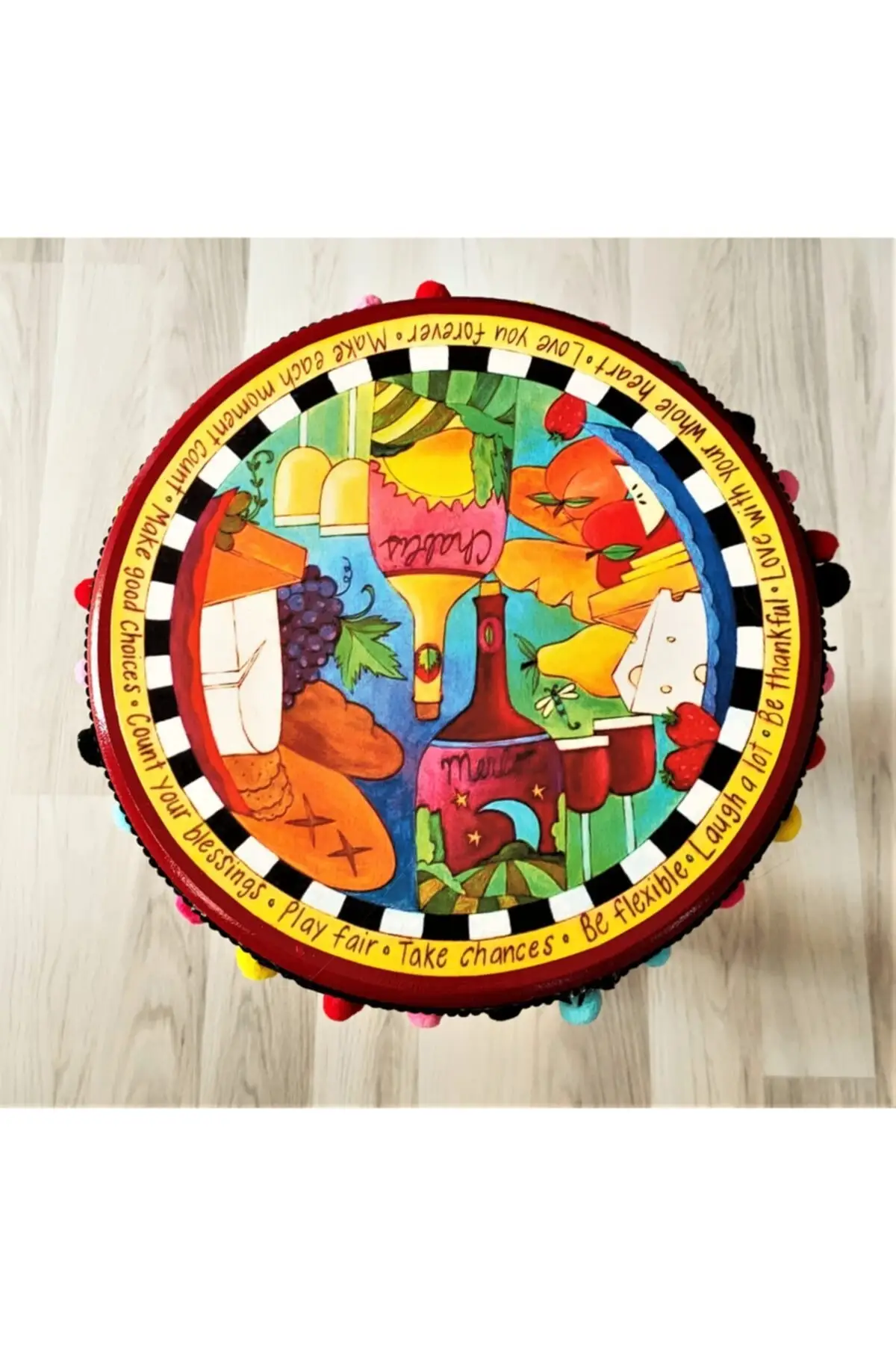 Taburete de madera, mesa de centro moderna pintada a mano