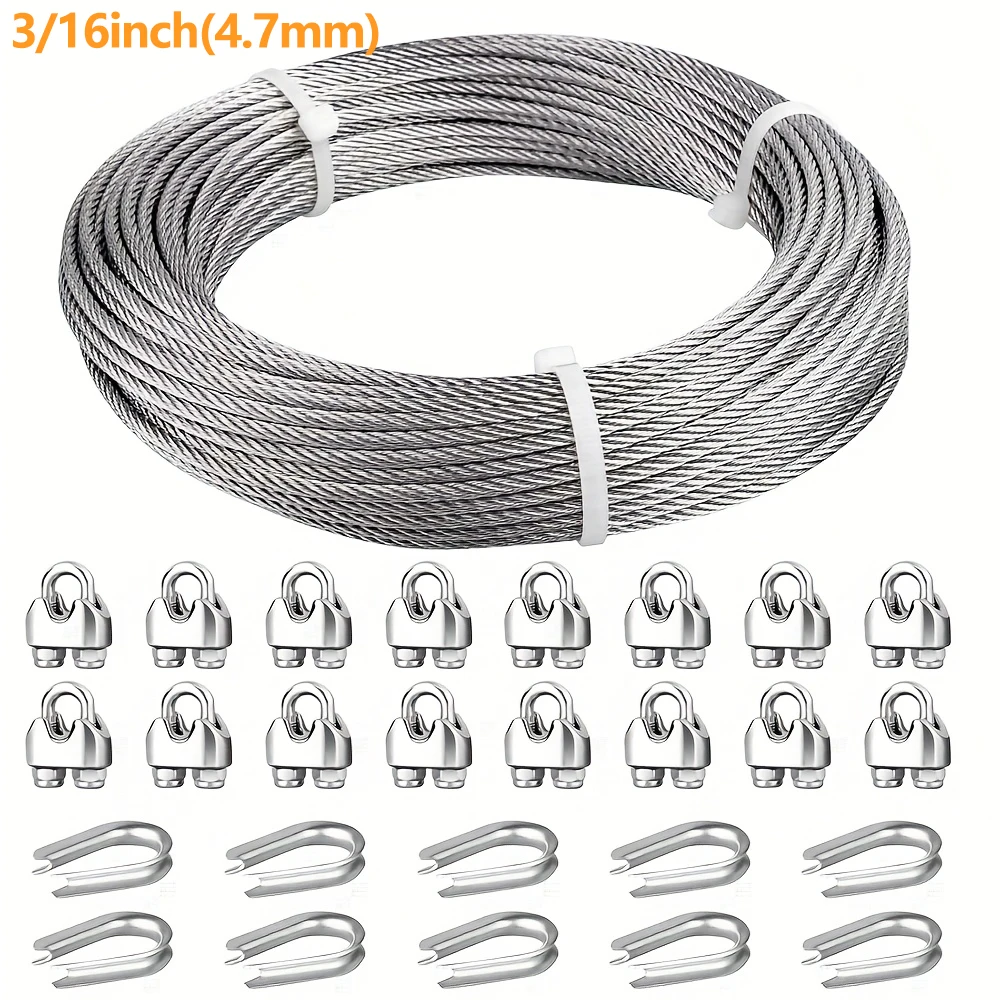 

Трос стальной 3/16 из нержавеющей стали 304 с зажимами и шпильками, конструкция 7x19, авиационный кабель для зиплайна, ограждений, бельевой веревки