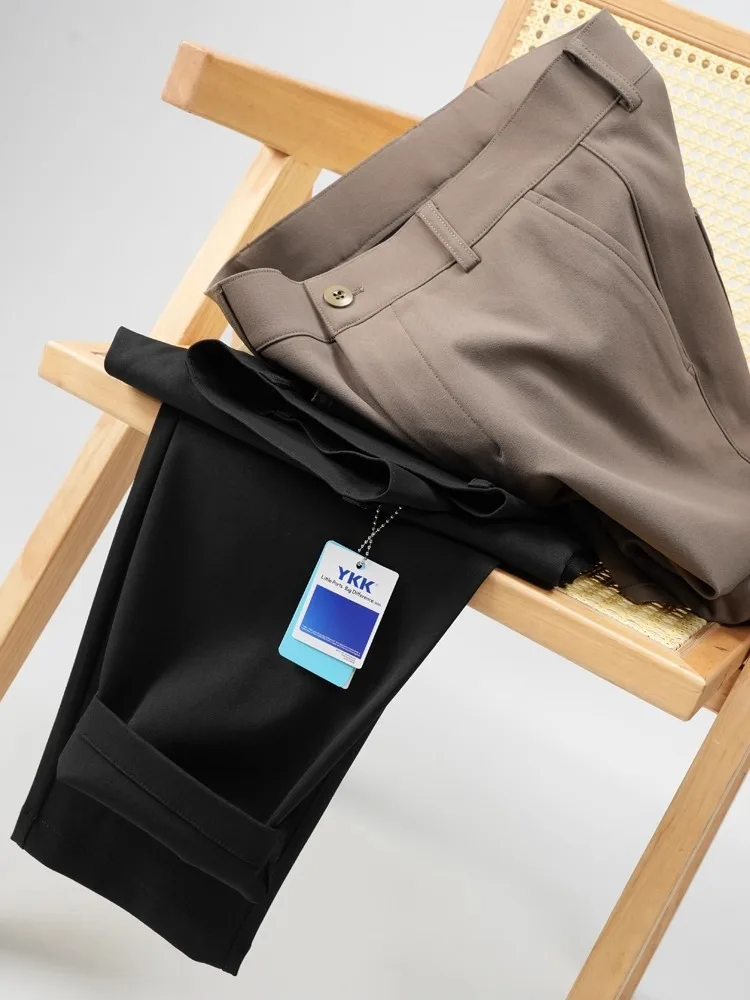 

Busin Casual Men's Comfortable Elastic Anti-Wrinkle Iron-Free Slim Straight Leg Pants Autumn Trendy Commuting Trousers