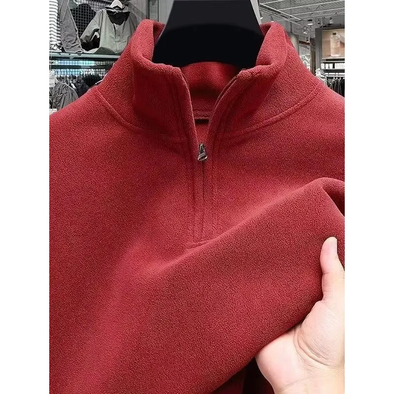Premium Men's Thickened Fleece Hoodie Jacket for Autumn Winter, Half Zipper Stand Collar Sweatshirt, Warm Casual Style Long
