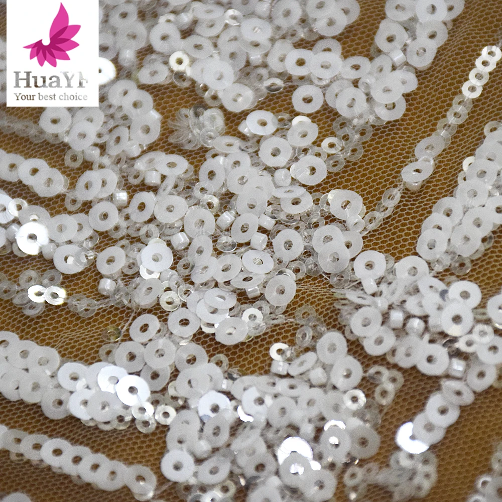 High density heavy white beaded lace wedding bridal sequins dress wholesaling fabric HY2576