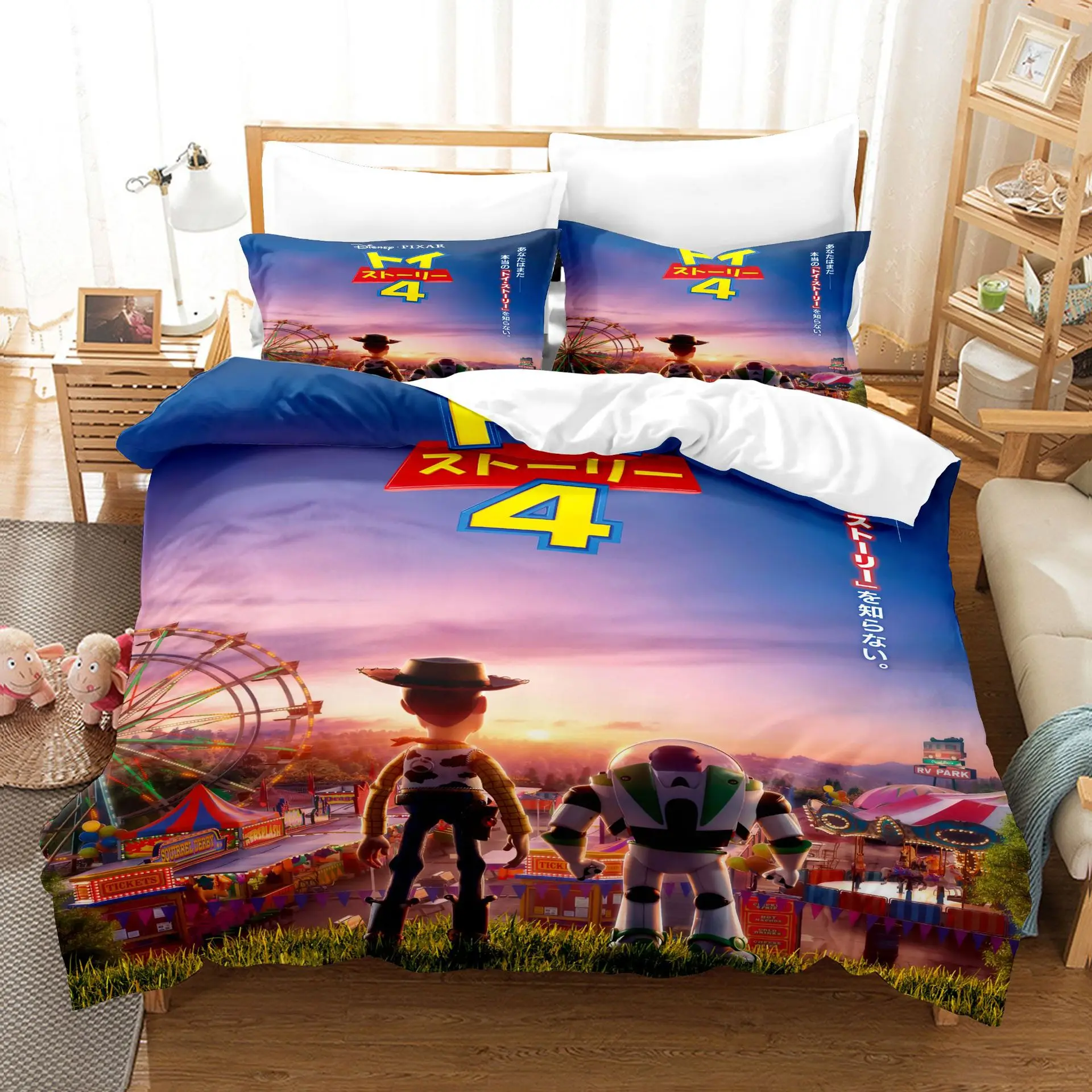 

Disney Cartoon Toy Story Buzz Lightyear Pattern Pillowcase Cover Set Children's Bedroom Decoration Three Piece Set Full Size