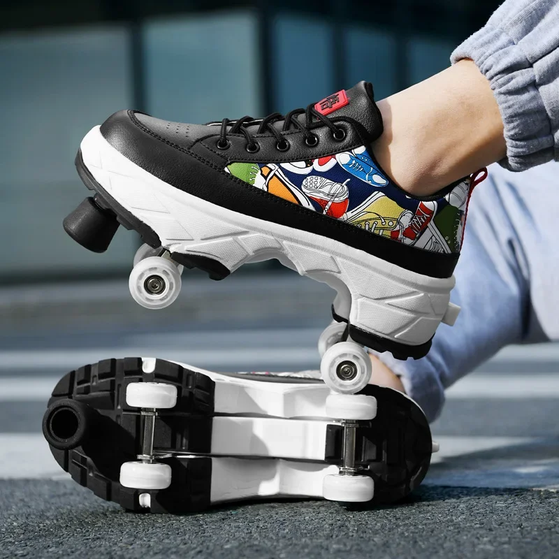 

Fashion Girls Children LED Shoes 4 Wheels Kids Roller Skates Swivel Button Boys Sneakers Size 29-42