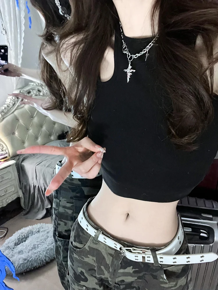 American Sle Sexy Bla Hollow out Strap Vest Women Summer Outdoor Wear Bal ort Base Layer Svel Top