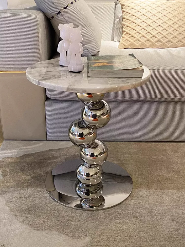 Nordic Style Natural Marble Round Coffee Table, Minimalist Sofa Side Table, Designer Light Luxury Living Room Table