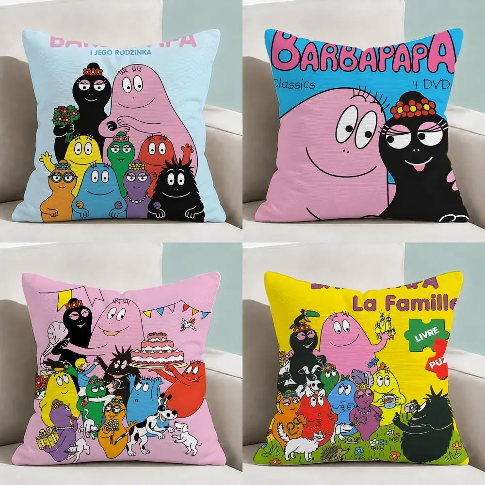 Cartoon Barbapapa Family Retro Cushion Cover  Throw Pillow Soft Short Plush Cozy Durable Colorfast Sofa Bedroom Home Decor Gift