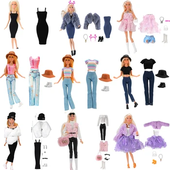 NK 1 Set Modepuppe gewachsen für 11,5-Zoll-Puppenkleidung 1/6 Puppenzubehör Hemd Denim Gitterrock für BJD Casual Outfit JJ