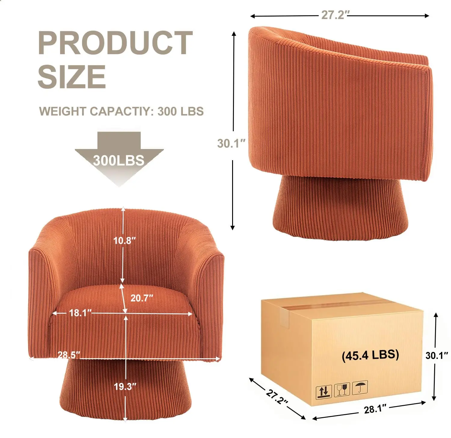 Swivel Accent Chair,Modern 360° Swivel Barrel Chair, Corduroy Upholstered Single Sofa for Living Room,, Customized