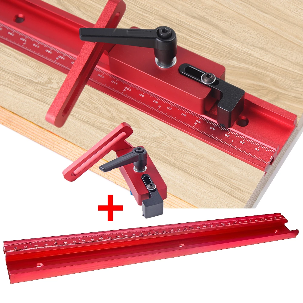 1Set 45Type T-Track Metric and Inch+ Limiter Woodworking Chute with Precise Scale Woodworking Measuring Tools