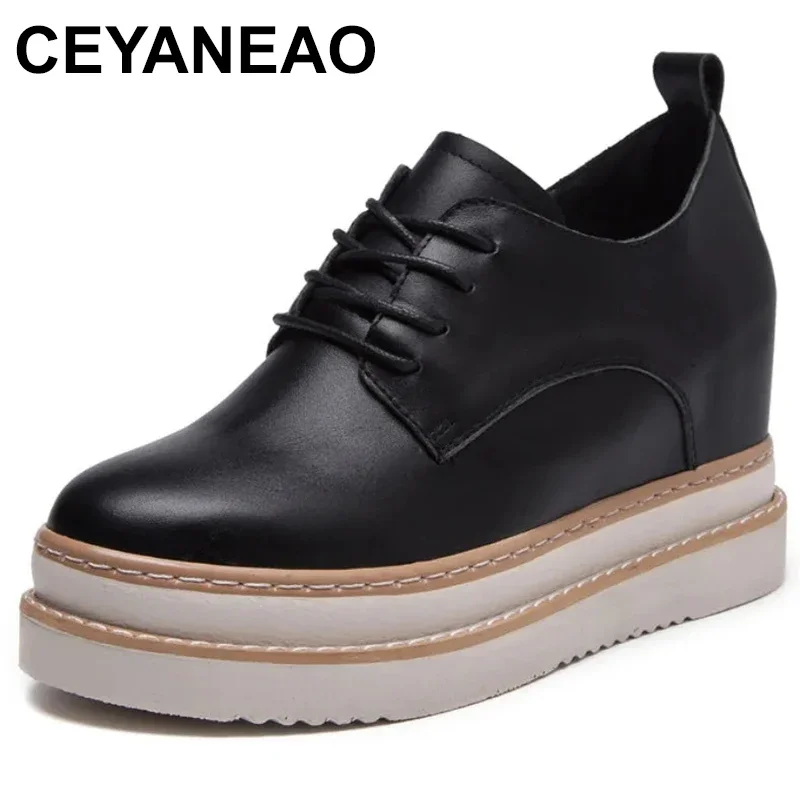 

7cm Microfiber Leather Platform Wedge Hidden Heel Women Casual Chunky Sneakers Fashion Female Shoes Spring Autumn Lace Up