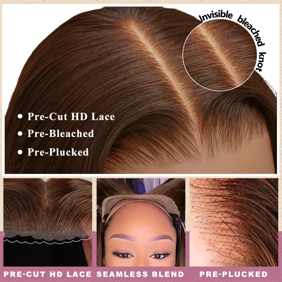 5x5 Предварительно вырезанный кружевной коричневый парик из человеческих волос с объемной волной Шоколадный цвет Предварительно выщипанный 30-дюймовый объемный волнистый парик Бесклеевые парики из человеческих волос