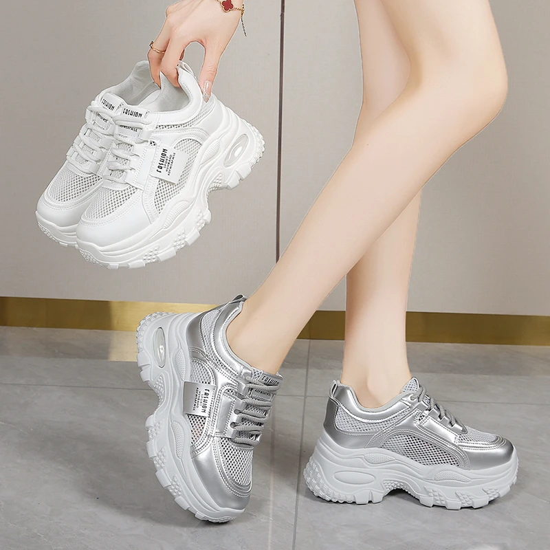 Summer Women's Solid Color Mesh Breathable Platform Daddy Shoes 2026 New Simple Outdoor Leisure Non-slip Joker Sneakers
