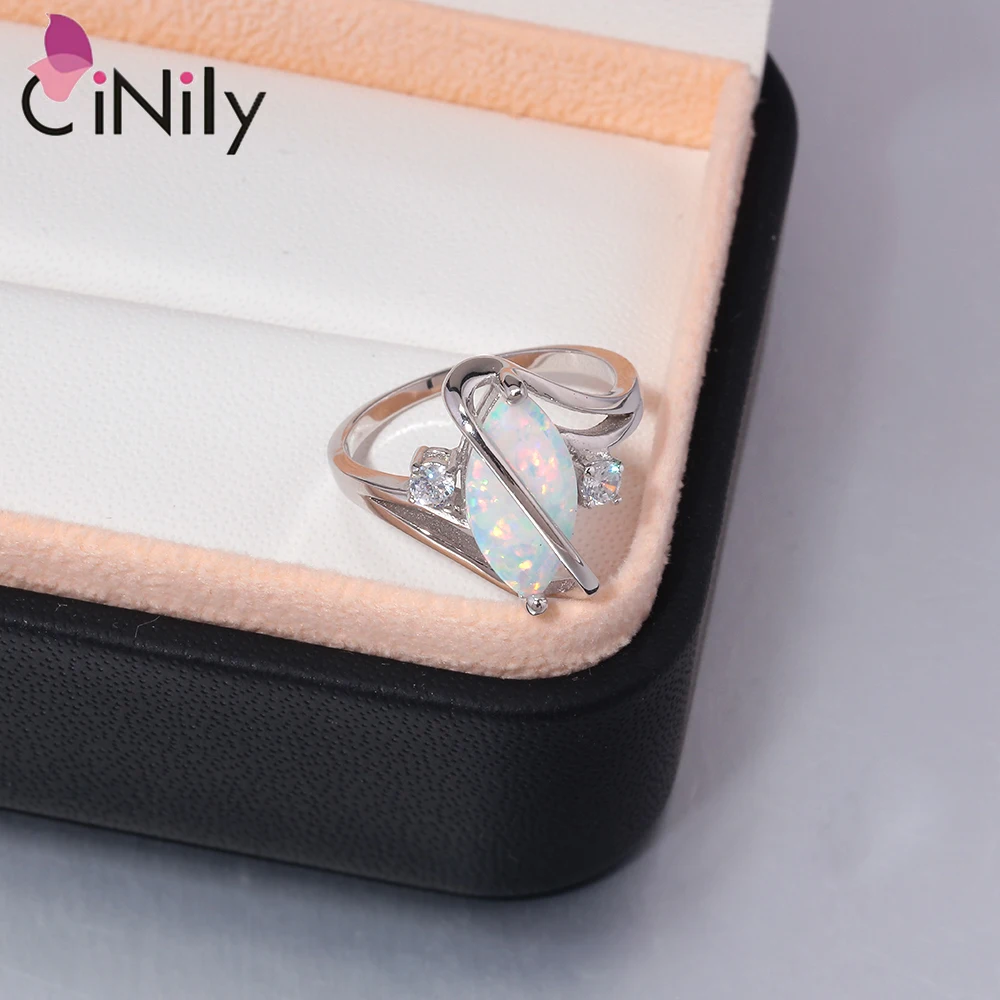 CiNily Authentic 100% 925 Sterling Silver Created White Fire Opal Rings With Cubic Zirconia for Women Wedding Fine Jewelrys Ring
