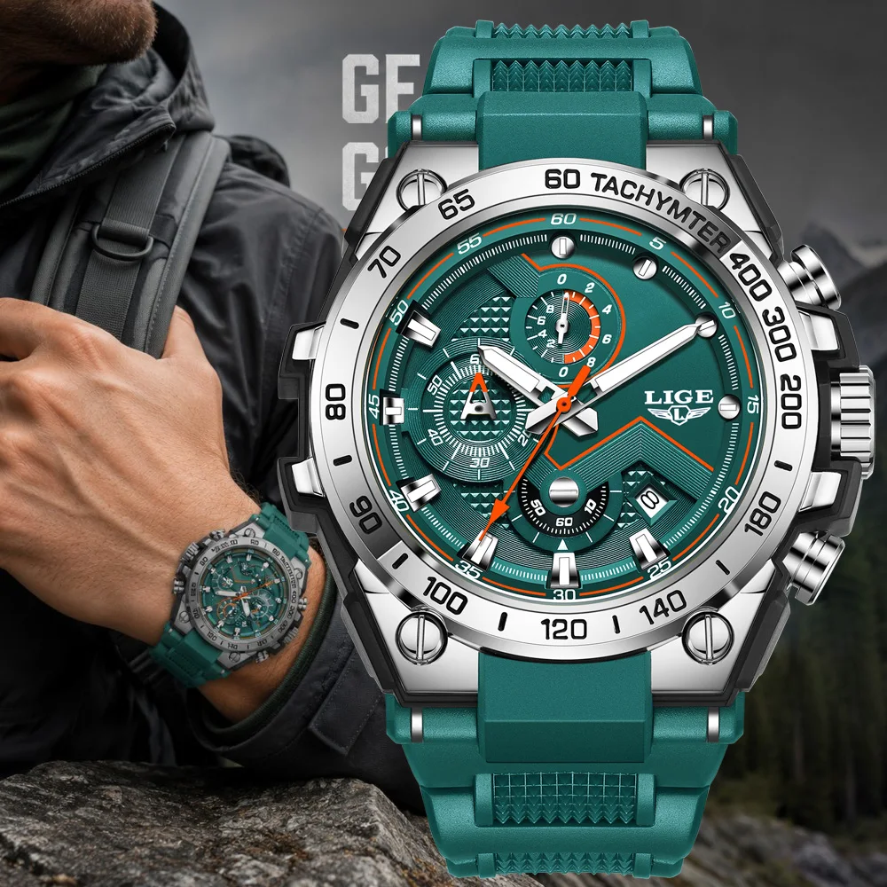 2025 LIGE Men Watch Fashion Quartz Watch Mens Top Brand Luxury Silicone Sports Waterproof Sport Watch Relogios Masculino+BOX