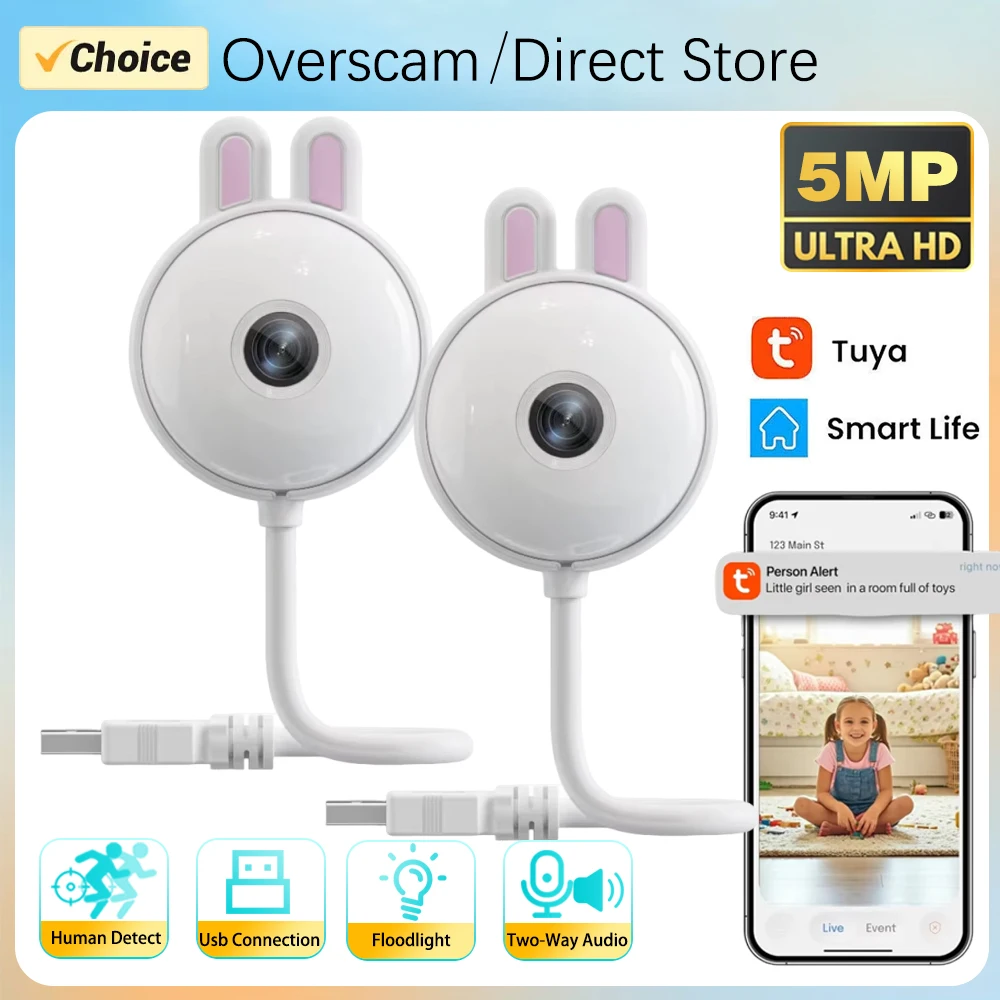 

5MP Indoor Tuya Mini WiFi IP Camera Wireless USB Light Bulb Baby Monitor Smart Home Security IP Camera Surveillance Audio Record