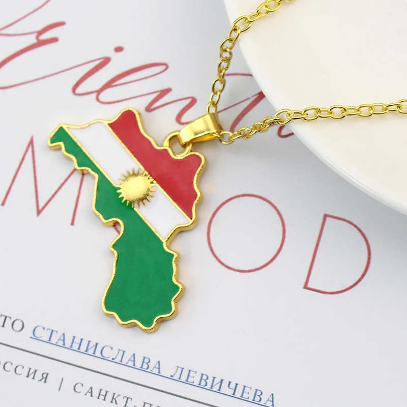 Colorful Kurdistan Map and Flag Pendant Necklace Jewelry For Women Men Birthday Party Fashion Country People Patriotism Gift