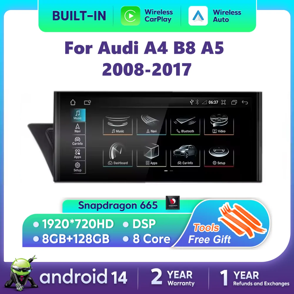 Nunoo Für Audi A4 B8 A5 2008-2017 MMI 2G 3G Android 14 Drahtlose Carplay Auto Radio Bildschirm auto Multimedia-Player GPS Navi Stereo DSP