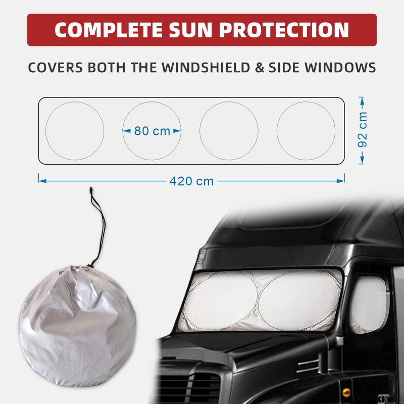 Windshield Sun Shade for Semi Truck Windshield Large Coverage Foldable Front Window Sunshade Heavy Duty UV Heat Sun Visor