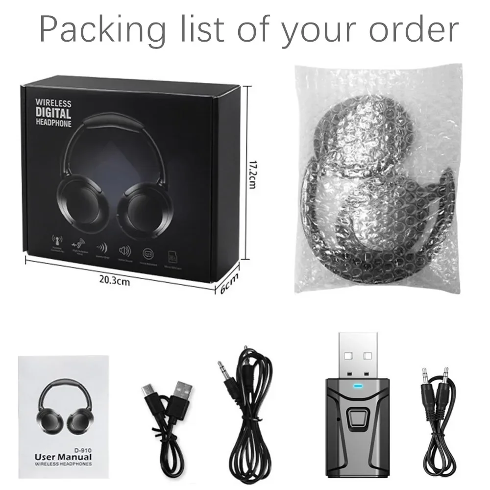 Shoumi-auriculares inalámbricos de 15 horas con Bluetooth 5,3, cascos grandes para TV, orejeras grandes giratorias con adaptador USB para televisión y PC