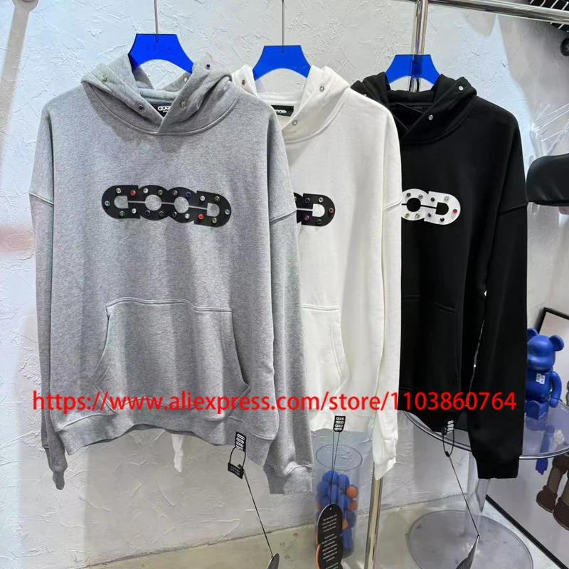 فريد الراقية رمادي GOODBRAND كنزة قطيفة رائعة مرصعة بالألماس تصميم الرجال النساء عادية فضفاض جيد البلوز #6