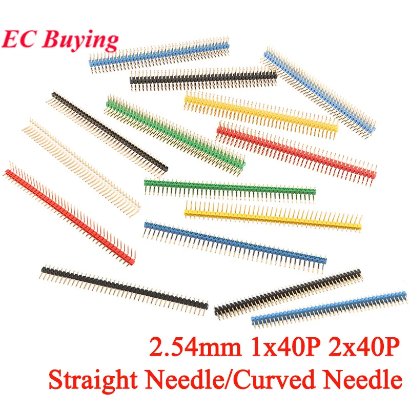 1-10Pc 2.54mm 1x40P 2x40P Single Double Row Straight Curved Needle Male Pin Header Connector Socket 40PIN 90 Degrees Gold Plated