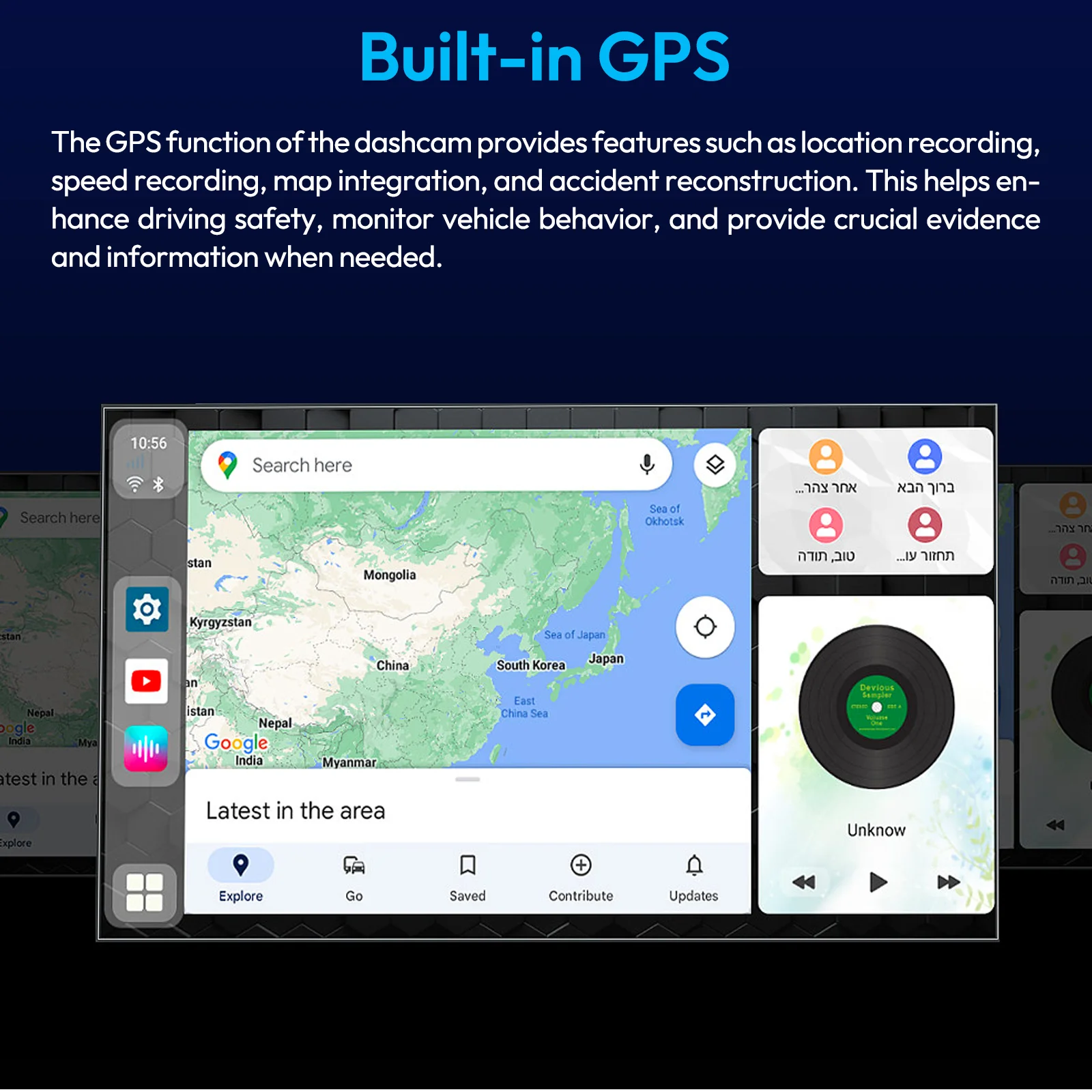 10" 4K Portable Dash Cam Portable Car Radio Apple CarPlay Android Auto +1080P Camera GPS