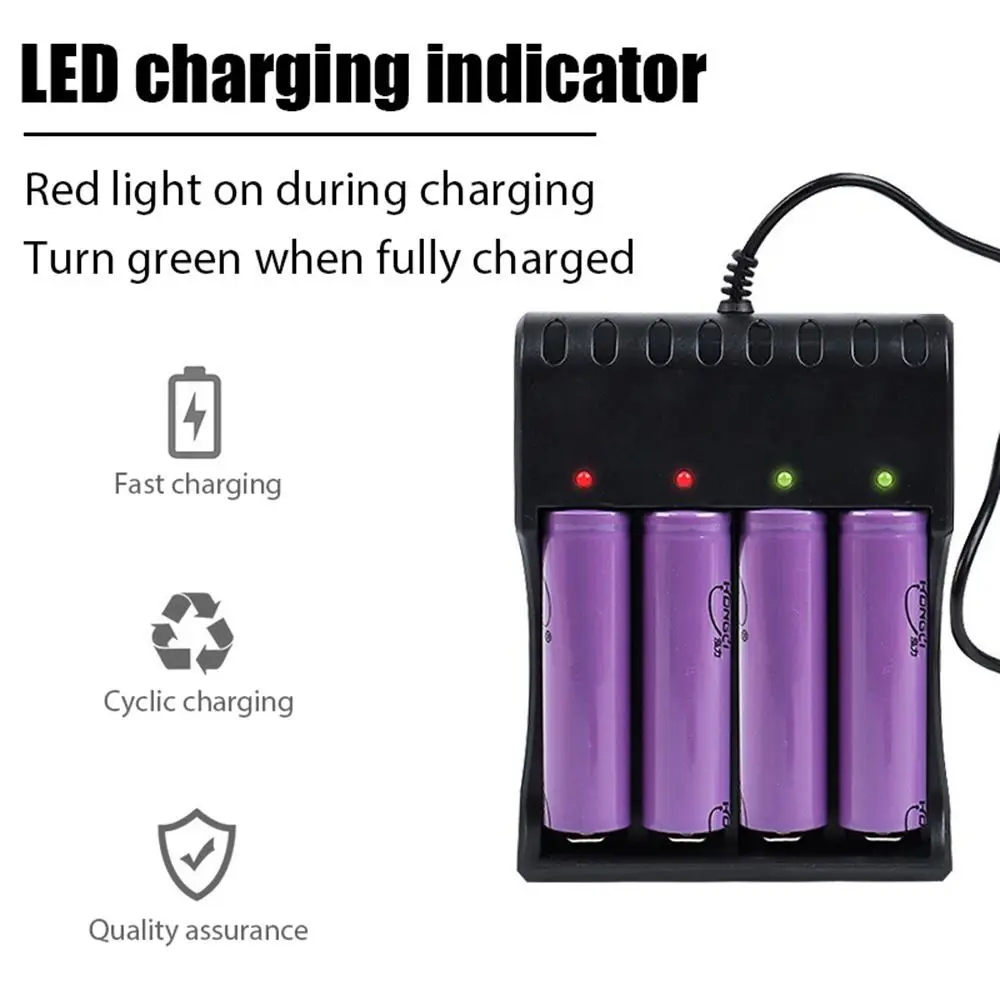 1Pcs 1/2/4 Slots 18650 Battery Charger USB DC 5V Input 4.2V Output Lithium Charger Universal LED Indicator Red/Green