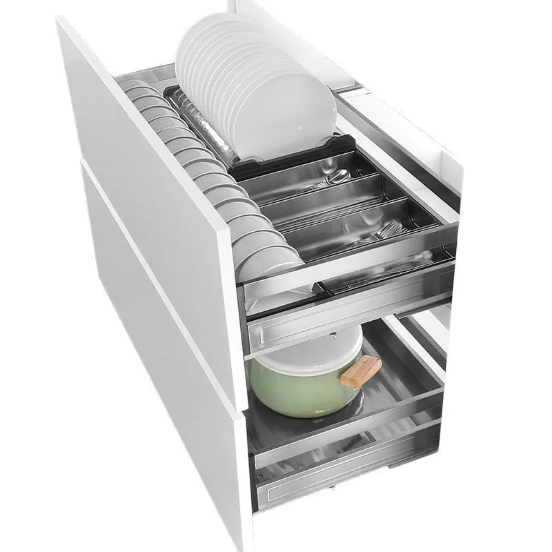 Kitchen Stove Basket Floor Cabinet Stainless Steel Dishes Basket Cabinet Built-in Drawer Pot Basket