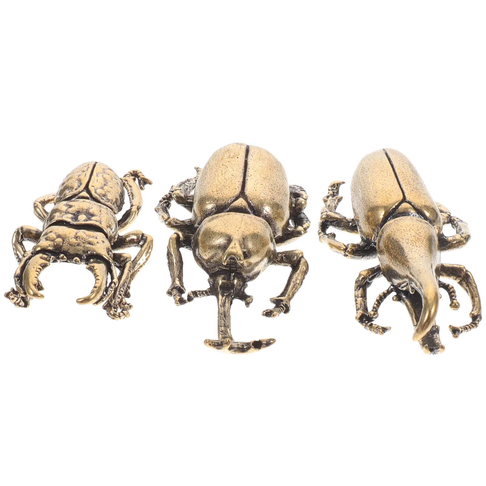 

3pcs Brass Beetle Mini Tabletop nament Desktop Decoration Vintage Finish Elaborately Carved Smooth Lines Elegant Design Safe