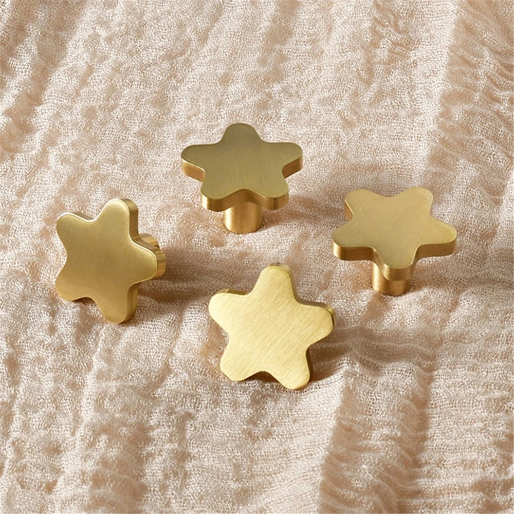 Pure Copper Star Shape Cabinet Knobs Children's Room Five Pointed Star Brass Handles Wardrobe Kitchen Pulls Handle Cupboard Hook