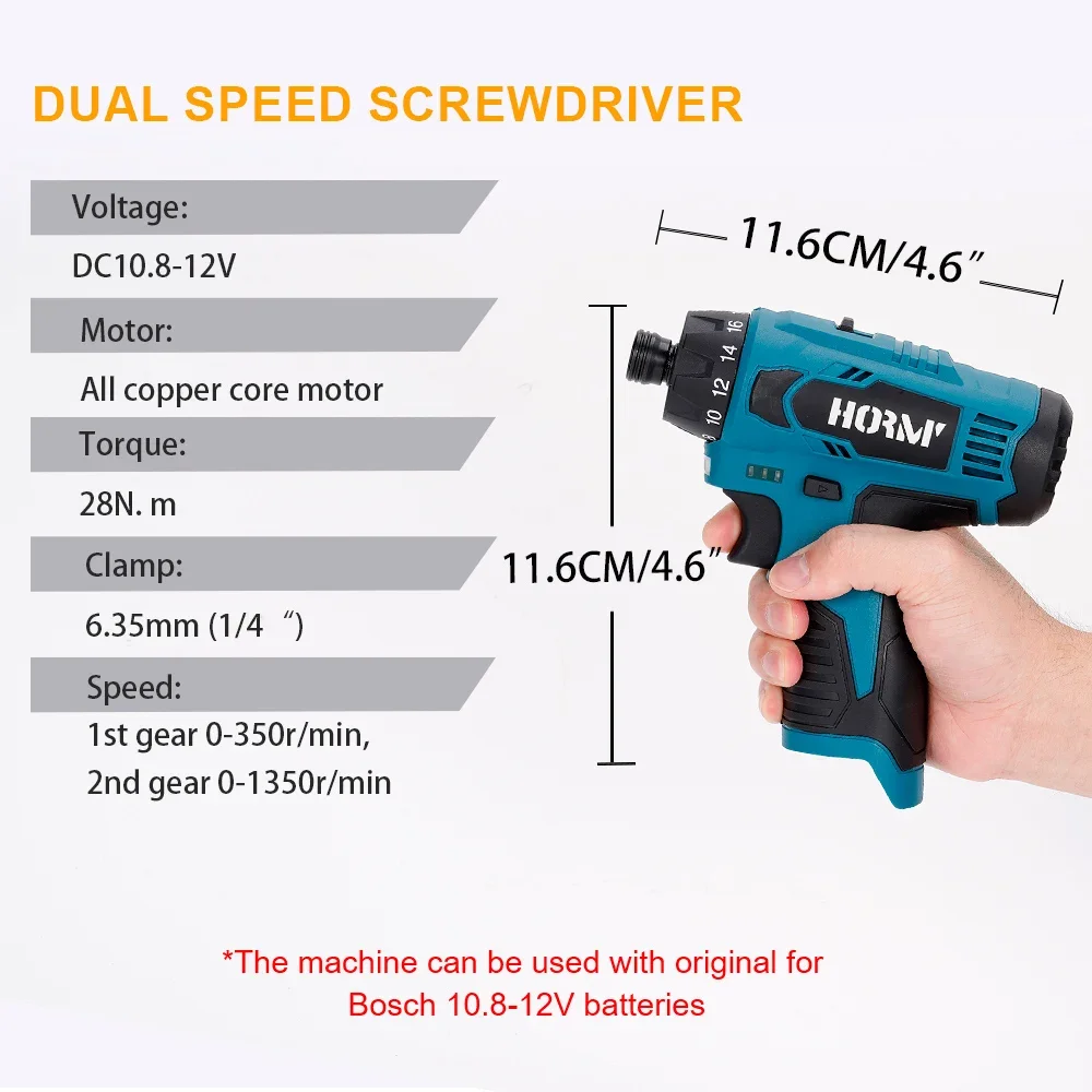 12V Cordless Drill Electric Screwdriver 2-Speed 1/4 inch Screwdriver Wireless Hand Driver Wrench Power Tool For Bosch Battery