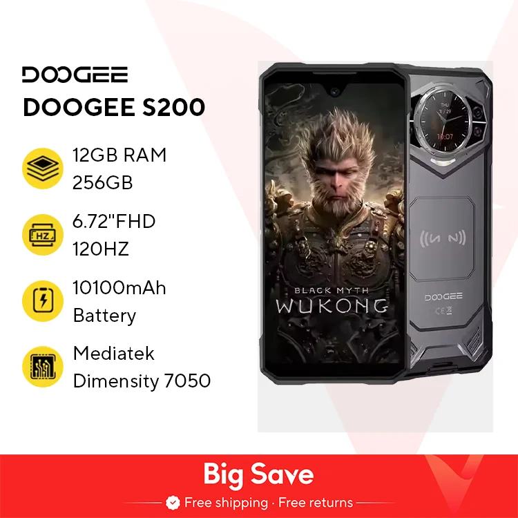 World Premiere DOOGEE S200 5G Rugged Phone 6.72'' 120Hz Display 12GB RAM 256GB ROM 100MP AI Main Camera 10100mAh Android 14 NFC