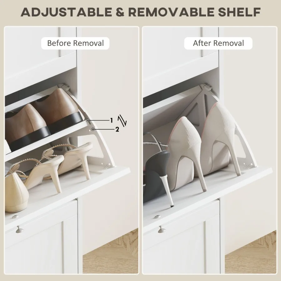 مساحة تخزين الأحذية الحديثة مع 3 أدراج قابلة للطي وأرفف قابلة للتعديل ومنظم خزانة الأحذية لـ 18 زوجًا من الأحذية باللون الأبيض #4