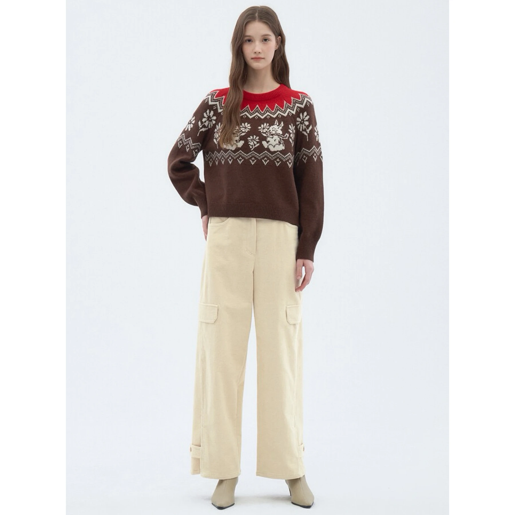 Lemon Cheese Faion runder Ne Strickpullover Wollstrickwaren Vintage Fair Isle Muster Winter Warmes Damenoberteil