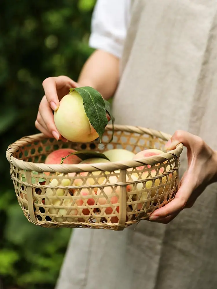 Wood chip basket, bamboo woven fruit basket, kitchen, living room, household vegetable basket, bread basket, fruit basket