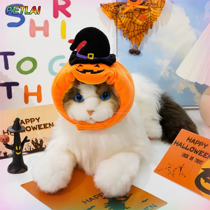

Cat dog Halloween pumpkin hat funny pet transformation headgear cat costume magic pumpkin accessories Halloween enchanter hat