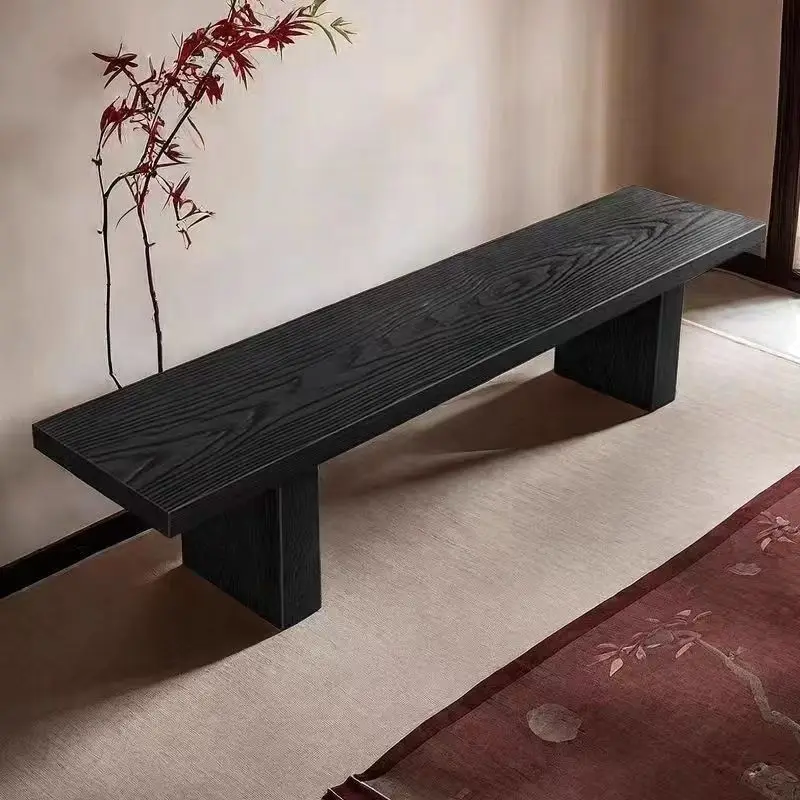Solid wood black bench tea bed end strip stool simple shoe change household