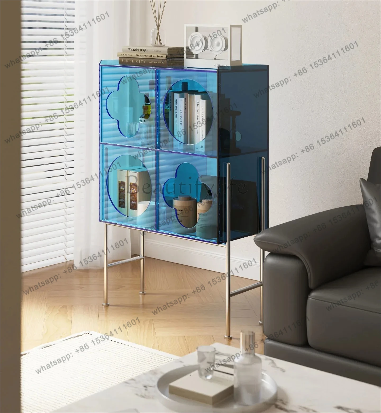 LXAcrylic Side Cabinet Living Room Sofa Cream Antique Storage Locker Magazine Storage Bookshelf DesignerSSS