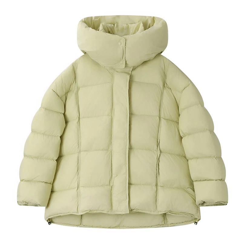 

Winter Warm Puff Hooded Down Jacket Women White Duck Down Zipper Waterproof Outwears Female Drawstring Thick Loose Parker Jacket