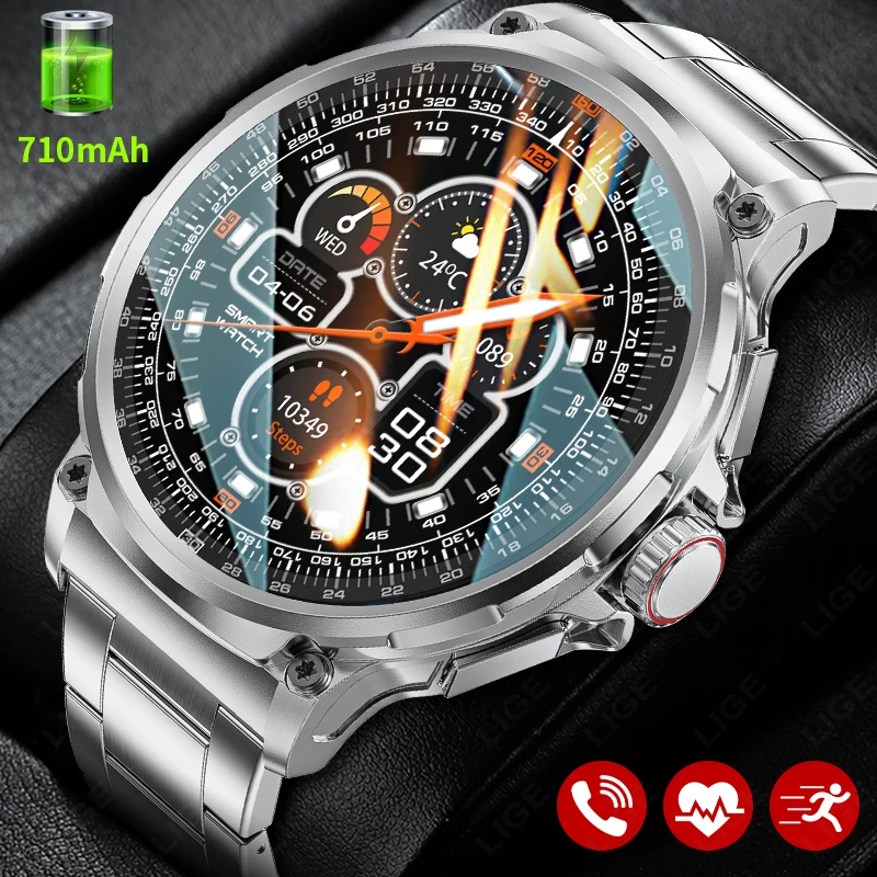 LIGE GPS Track Smart Watch Men 1.85-Inch HD AMOLED Screen 710 Mah Battery Sport Bluetooth Call Smartwatch For Android IOS New
